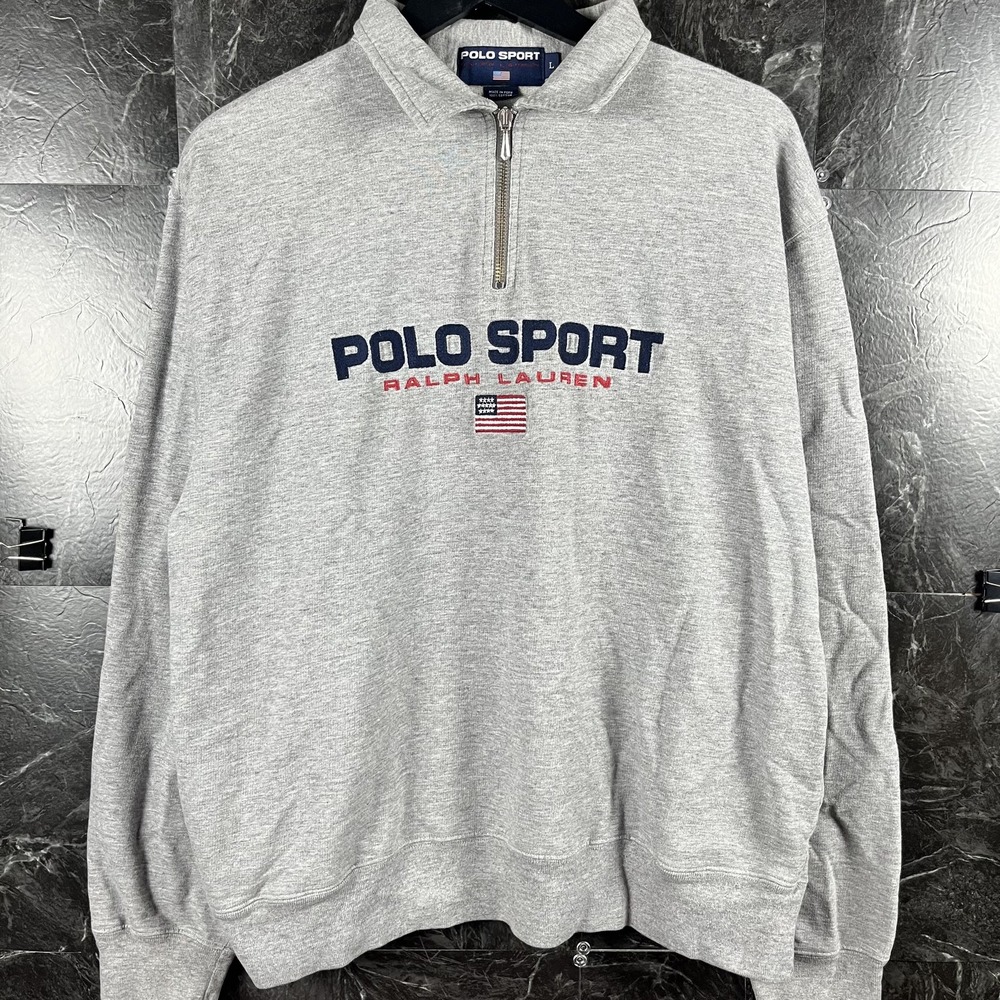 Polo Ralph Lauren Men's Vtg Sport USA Flag Quarter Sweatshirt Large